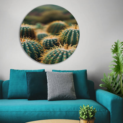 Close-up van Groene Cactussen aluminium muurcirkel