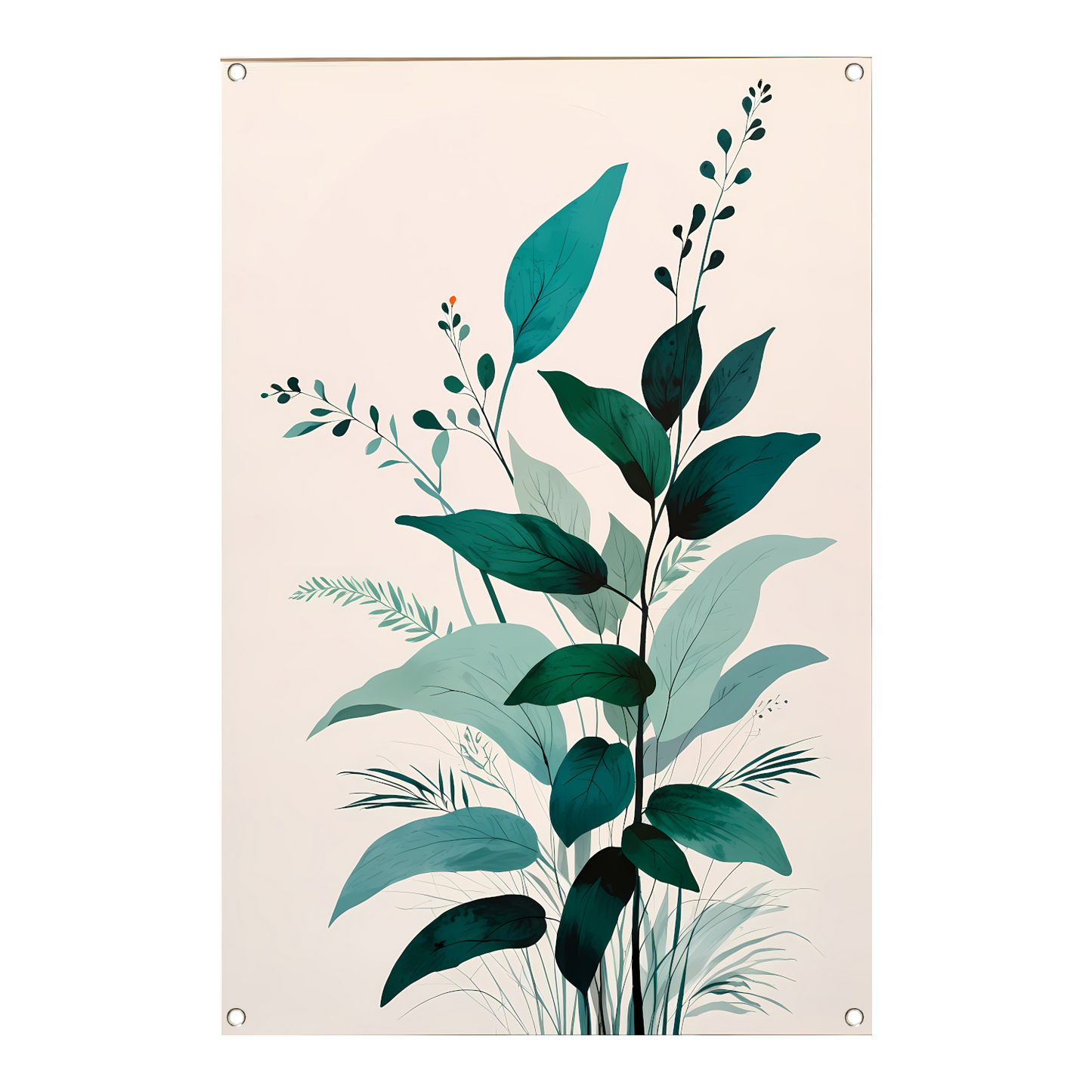 Minimalistische Japandi botanische kunst met bladeren tuinposter