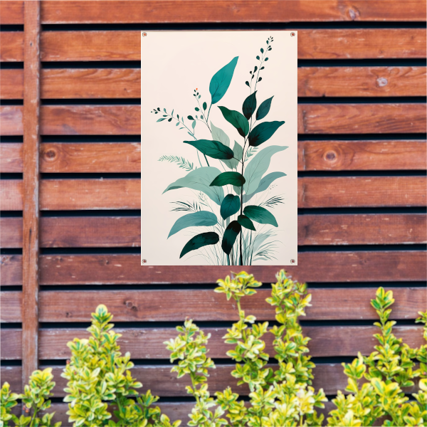 Minimalistische Japandi botanische kunst met bladeren tuinposter