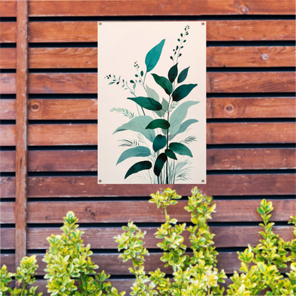 Minimalistische Japandi botanische kunst met bladeren tuinposter