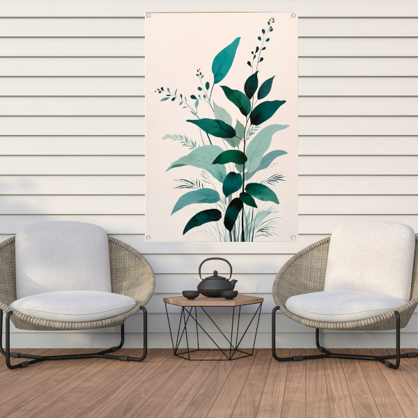 Minimalistische Japandi botanische kunst met bladeren tuinposter