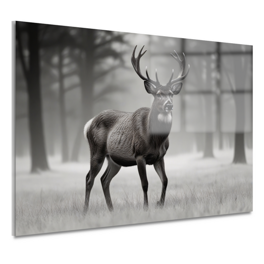 Stilte van het hert in mistig bos acrylglas