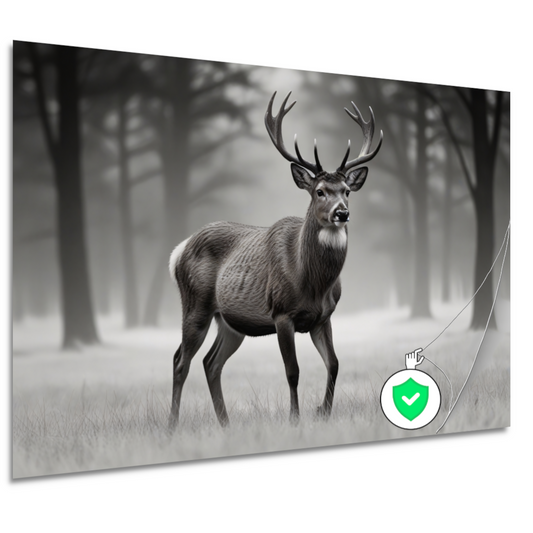 Stilte van het hert in mistig bos poster