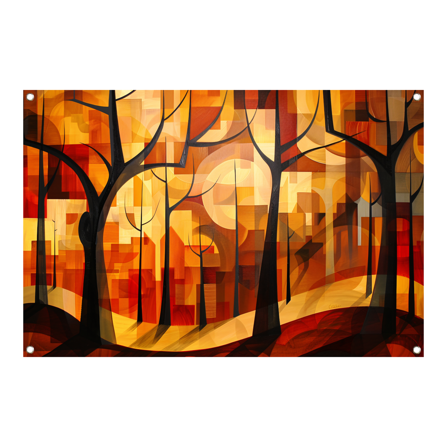 Stedelijke bomen in abstracte herfstkleuren tuinposter