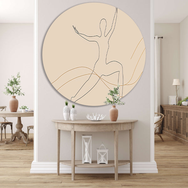 Abstracte minimalistische lijntekening van figuur aluminium muurcirkel