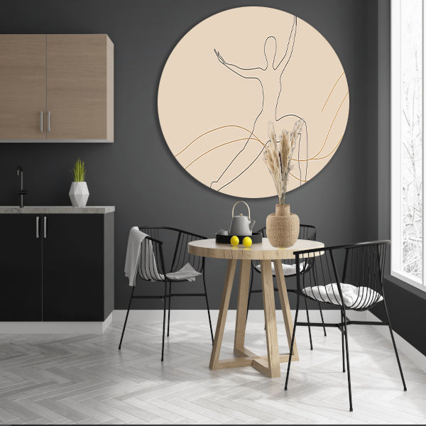 Abstracte minimalistische lijntekening van figuur aluminium muurcirkel