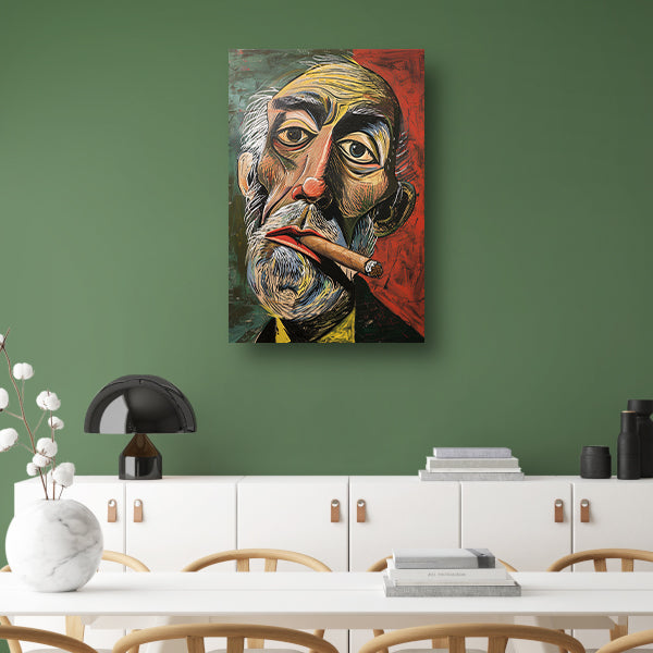 Abstract portret met felle kleuren en sigaar canvas