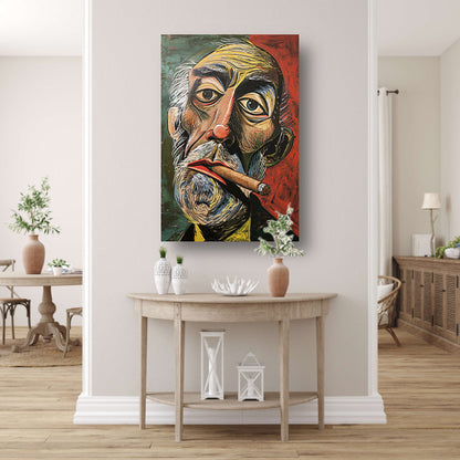 Abstract portret met felle kleuren en sigaar canvas
