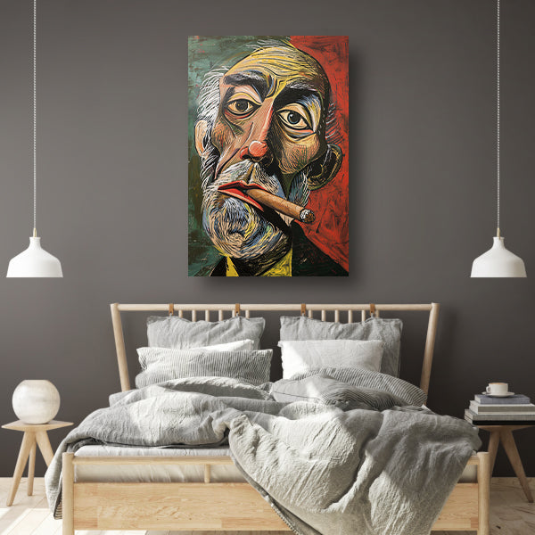 Abstract portret met felle kleuren en sigaar canvas
