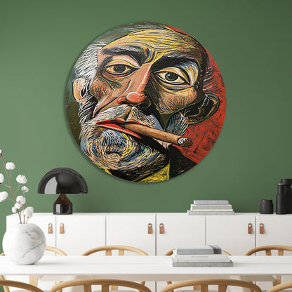 Abstract portret met felle kleuren en sigaar forex muurcirkel