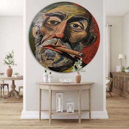 Abstract portret met felle kleuren en sigaar forex muurcirkel