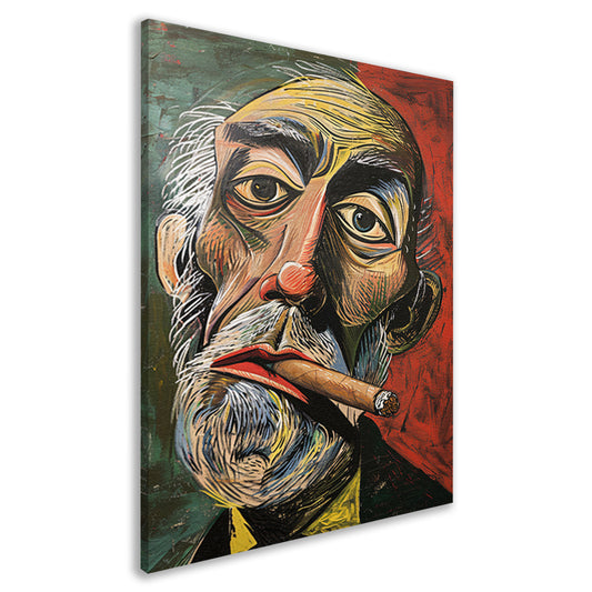 Abstract portret met felle kleuren en sigaar canvas