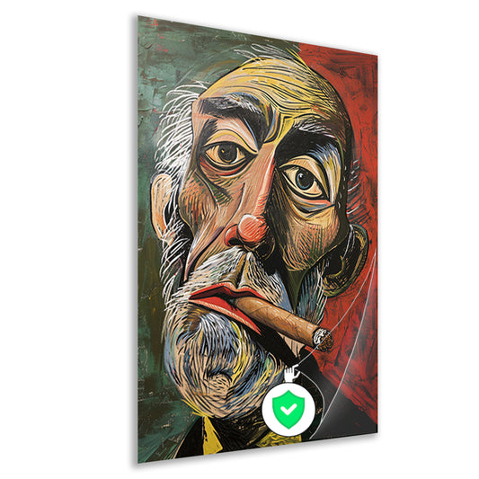 Abstract portret met felle kleuren en sigaar poster