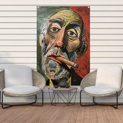 Abstract portret met felle kleuren en sigaar tuinposter