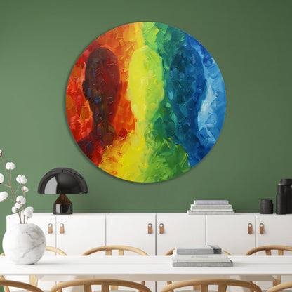 Kleurrijke abstracte silhouetten in dynamisch ontwerp aluminium muurcirkel