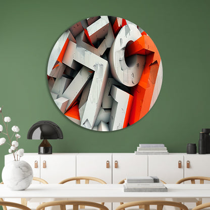 Dynamisch 3D typografie ontwerp met letters aluminium muurcirkel