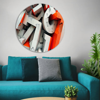 Dynamisch 3D typografie ontwerp met letters aluminium muurcirkel
