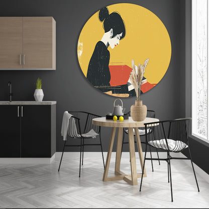 Stille Lezer met Boek aluminium muurcirkel