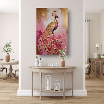 Elegante Gouden Pauw op Roze Achtergrond acrylglas