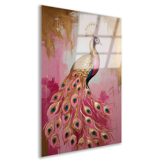 Elegante Gouden Pauw op Roze Achtergrond acrylglas
