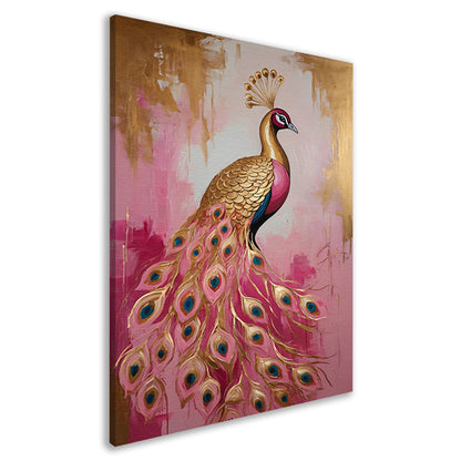 Elegante Gouden Pauw op Roze Achtergrond canvas