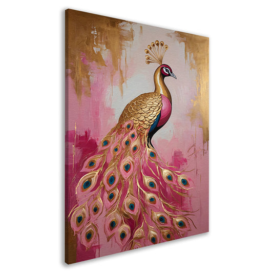Elegante Gouden Pauw op Roze Achtergrond canvas