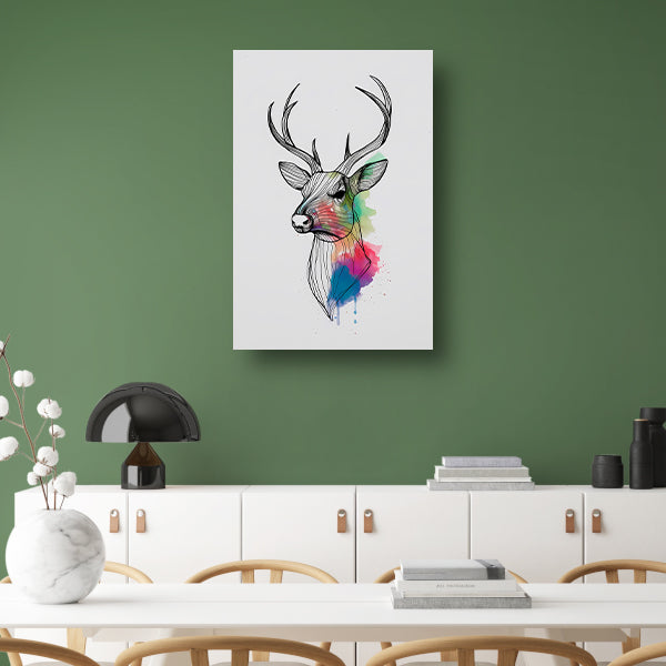 Minimalistisch lijnkunst hert in kleurexplosie poster