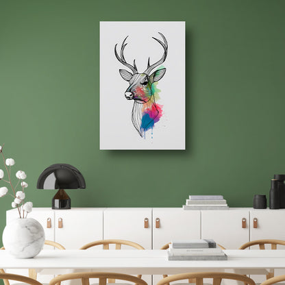 Minimalistisch lijnkunst hert in kleurexplosie poster
