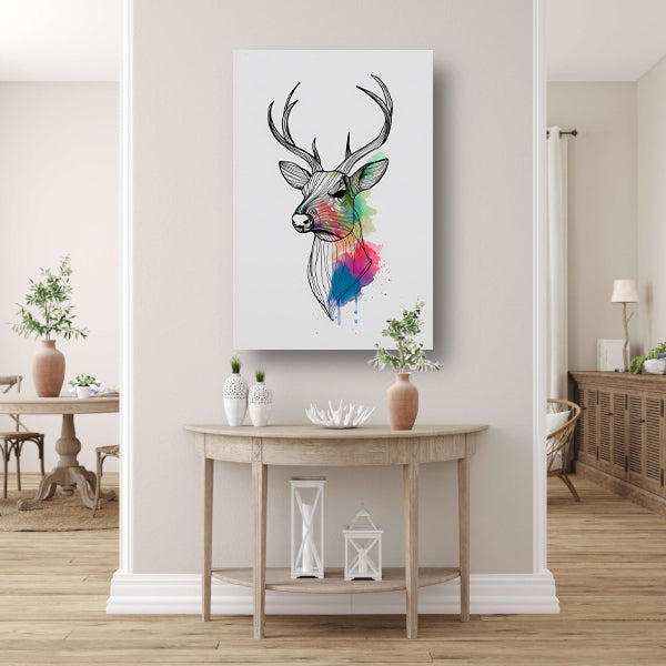 Minimalistisch lijnkunst hert in kleurexplosie poster
