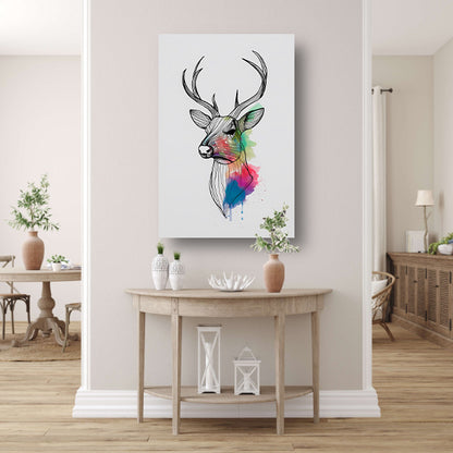 Minimalistisch lijnkunst hert in kleurexplosie poster