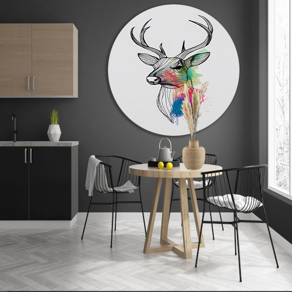 Minimalistisch lijnkunst hert in kleurexplosie forex muurcirkel