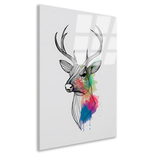 Minimalistisch lijnkunst hert in kleurexplosie acrylglas