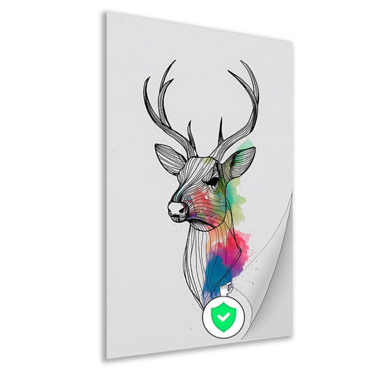 Minimalistisch lijnkunst hert in kleurexplosie poster