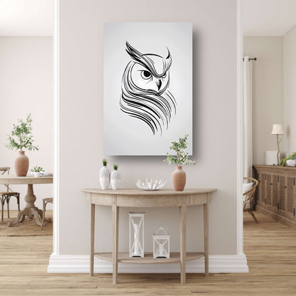 Minimalistische uil in zwart-wit lijnen poster