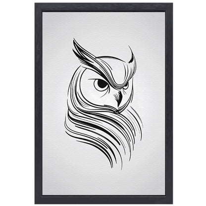 Minimalistische uil in zwart-wit lijnen canvas met baklijst
