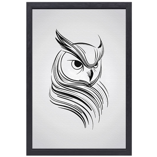 Minimalistische uil in zwart-wit lijnen canvas met baklijst