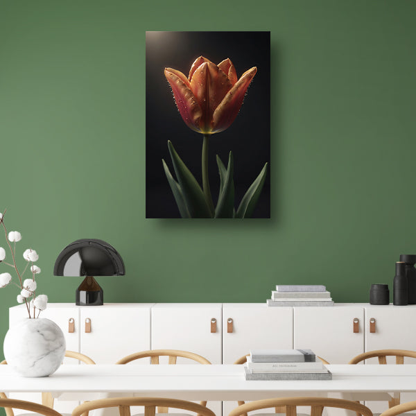 Dauwdruppels op levendige oranje tulp canvas