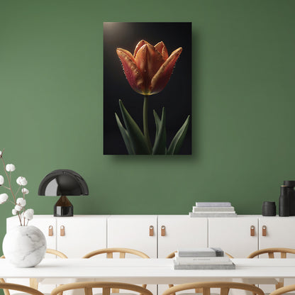 Dauwdruppels op levendige oranje tulp canvas