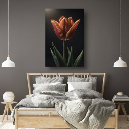 Dauwdruppels op levendige oranje tulp canvas
