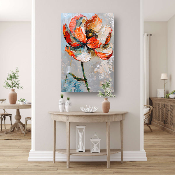 Abstracte bloem met levendige oranje en witte kleuren poster