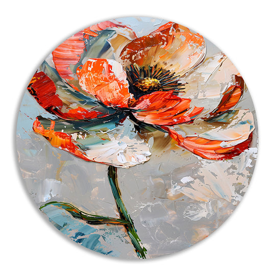 Abstracte bloem met levendige oranje en witte kleuren aluminium muurcirkel
