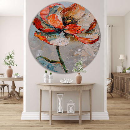 Abstracte bloem met levendige oranje en witte kleuren forex muurcirkel