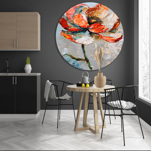 Abstracte bloem met levendige oranje en witte kleuren forex muurcirkel