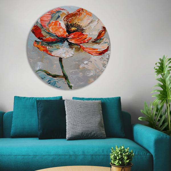 Abstracte bloem met levendige oranje en witte kleuren forex muurcirkel