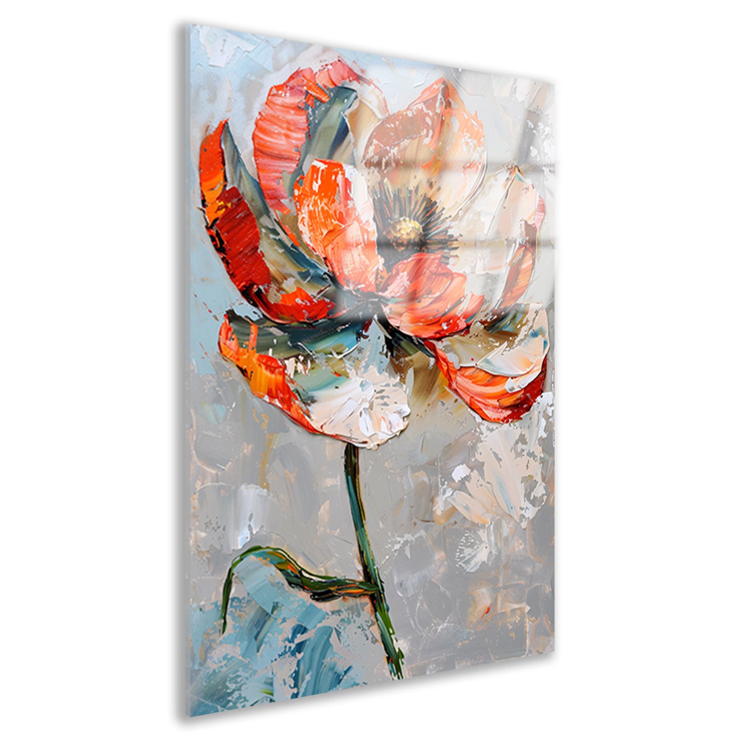 Abstracte bloem met levendige oranje en witte kleuren acrylglas