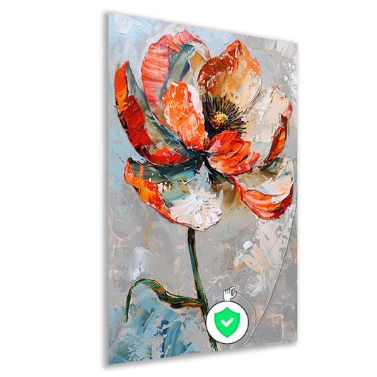 Abstracte bloem met levendige oranje en witte kleuren poster