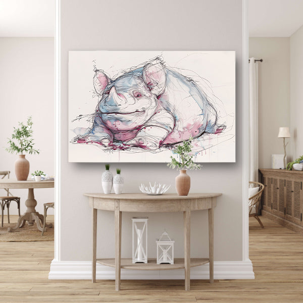 Abstract kleurrijk neushoorn schilderij voor interieur poster