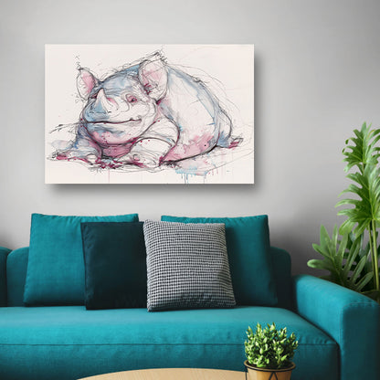 Abstract kleurrijk neushoorn schilderij voor interieur canvas met baklijst