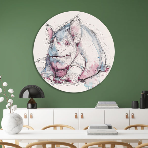 Abstract kleurrijk neushoorn schilderij voor interieur forex muurcirkel