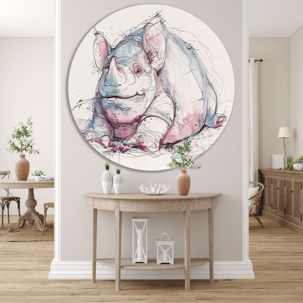 Abstract kleurrijk neushoorn schilderij voor interieur forex muurcirkel